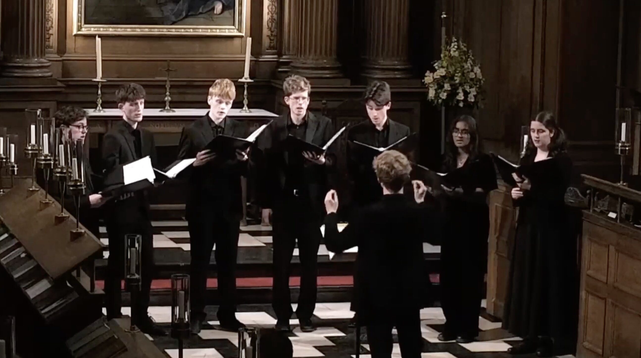 An image of the premiere of Thomas Alban's The Day is Done, in Clare Chapel